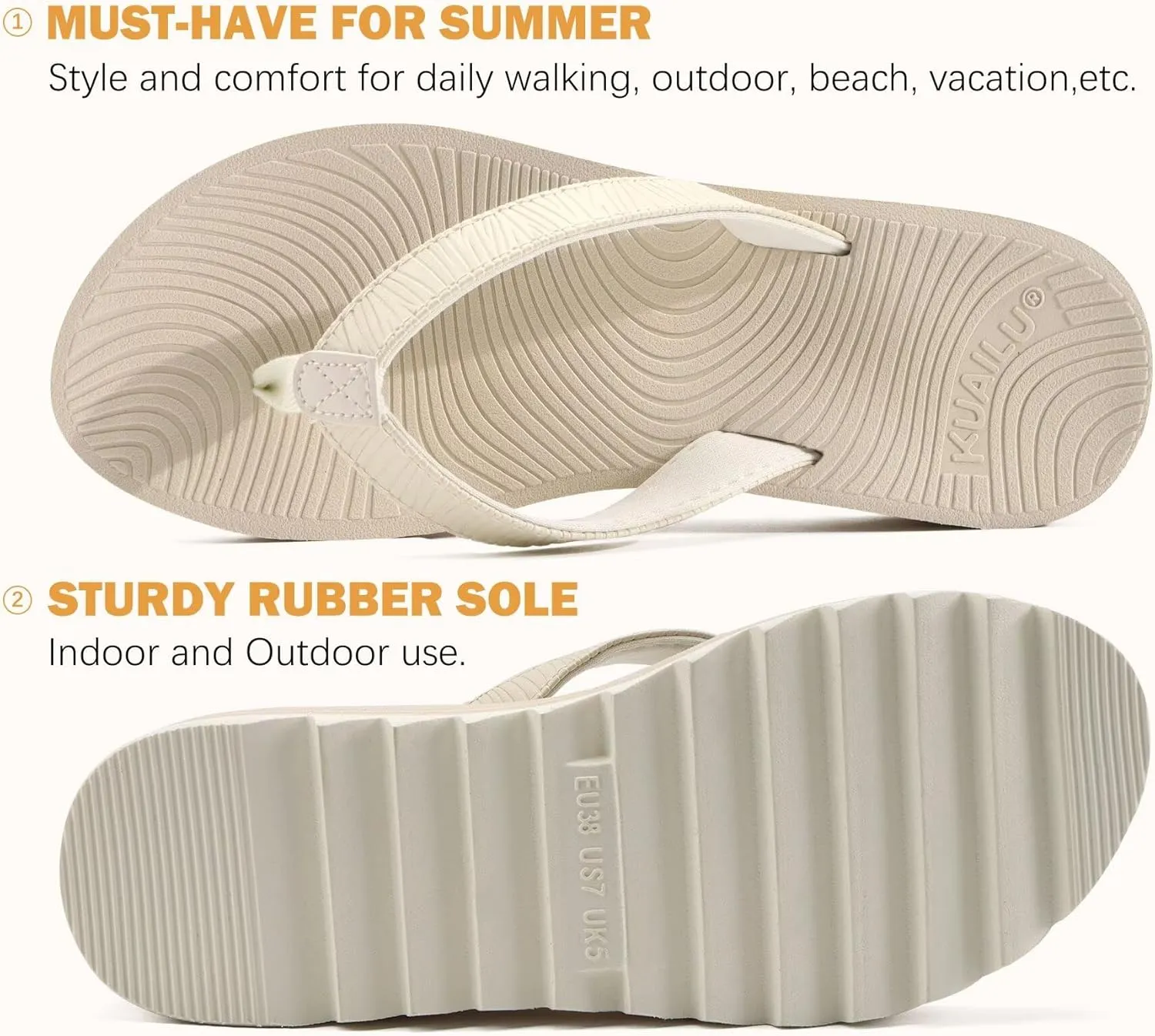KuaiLu Women’s Flip Flops Ladies Yoga Mat Platform Thong Sandals Dressy Womans Lightweight Summer Slip On Beach Flip Flop Sandles, Soft Cushion Footbed, Arch Support