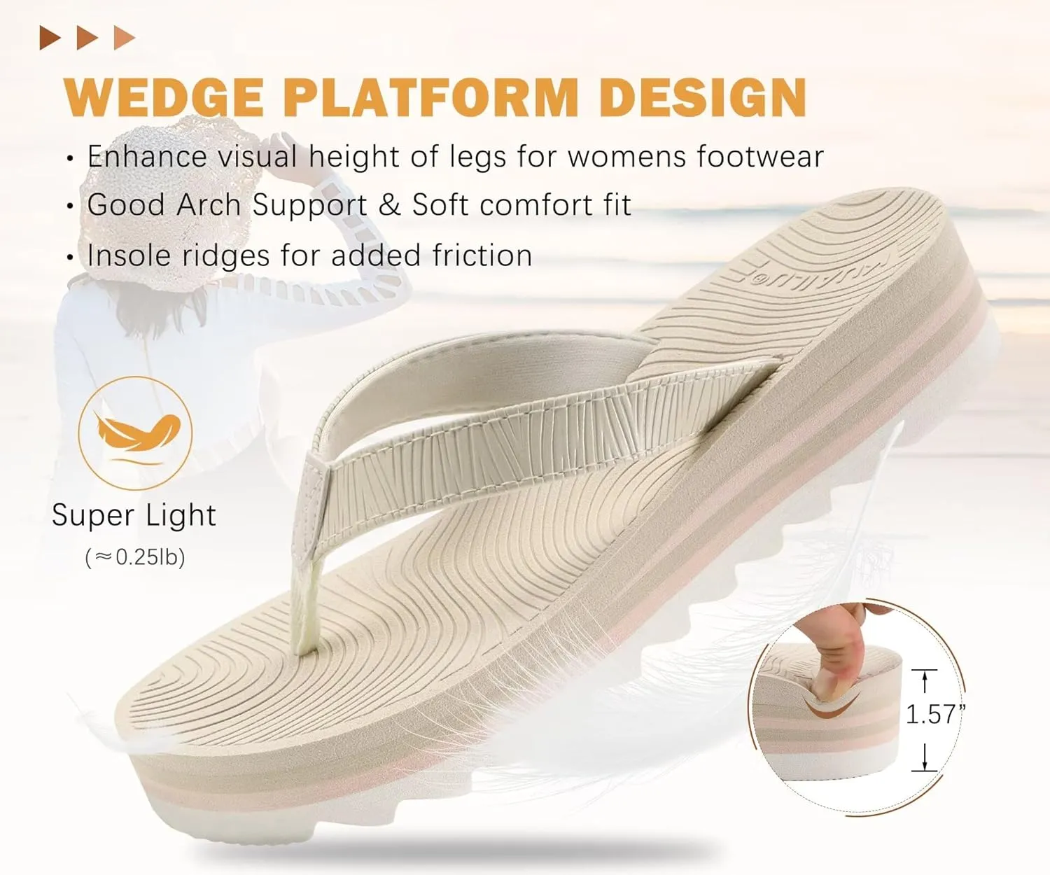 KuaiLu Women’s Flip Flops Ladies Yoga Mat Platform Thong Sandals Dressy Womans Lightweight Summer Slip On Beach Flip Flop Sandles, Soft Cushion Footbed, Arch Support