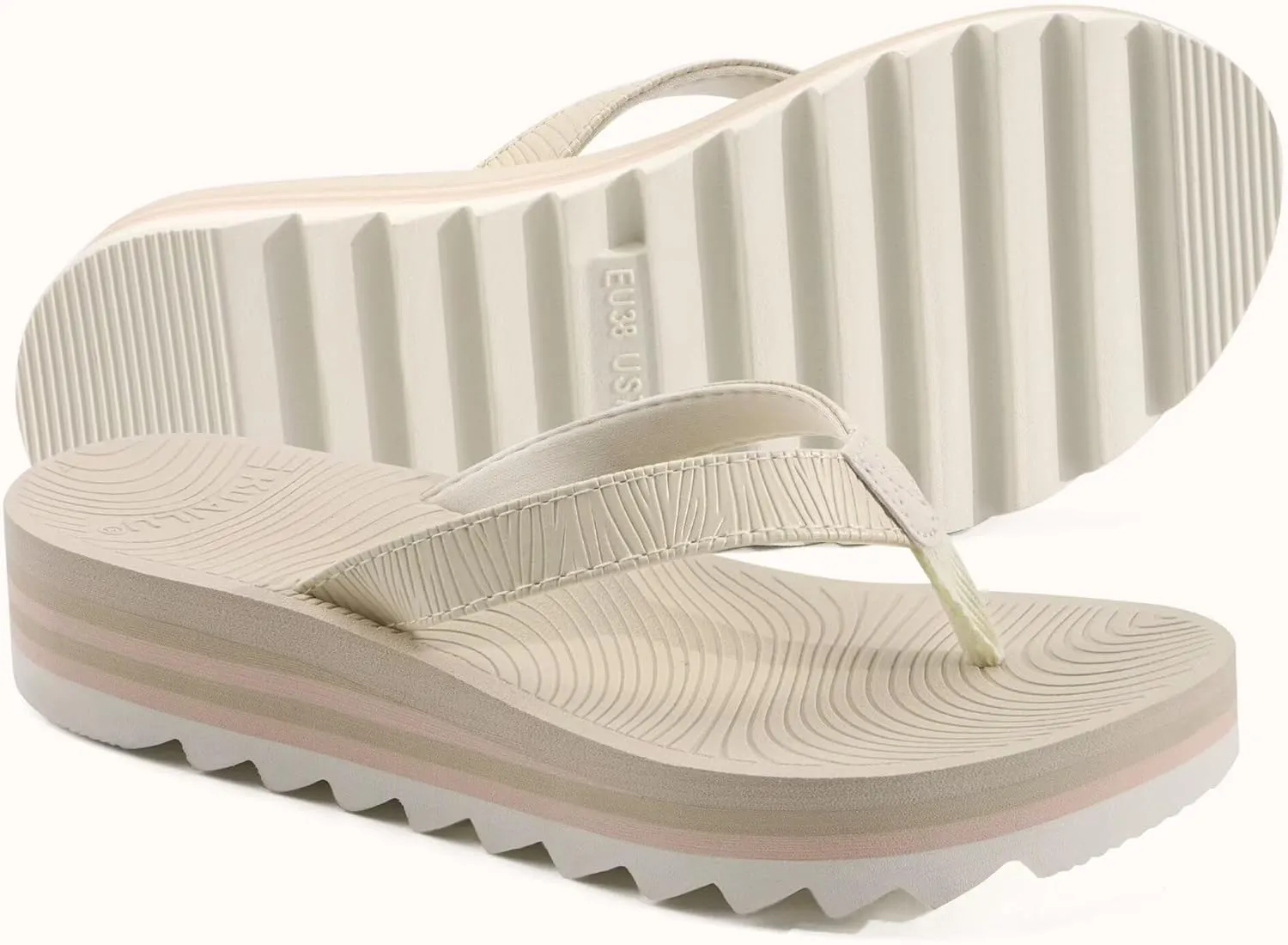 KuaiLu Women’s Flip Flops Ladies Yoga Mat Platform Thong Sandals Dressy Womans Lightweight Summer Slip On Beach Flip Flop Sandles, Soft Cushion Footbed, Arch Support