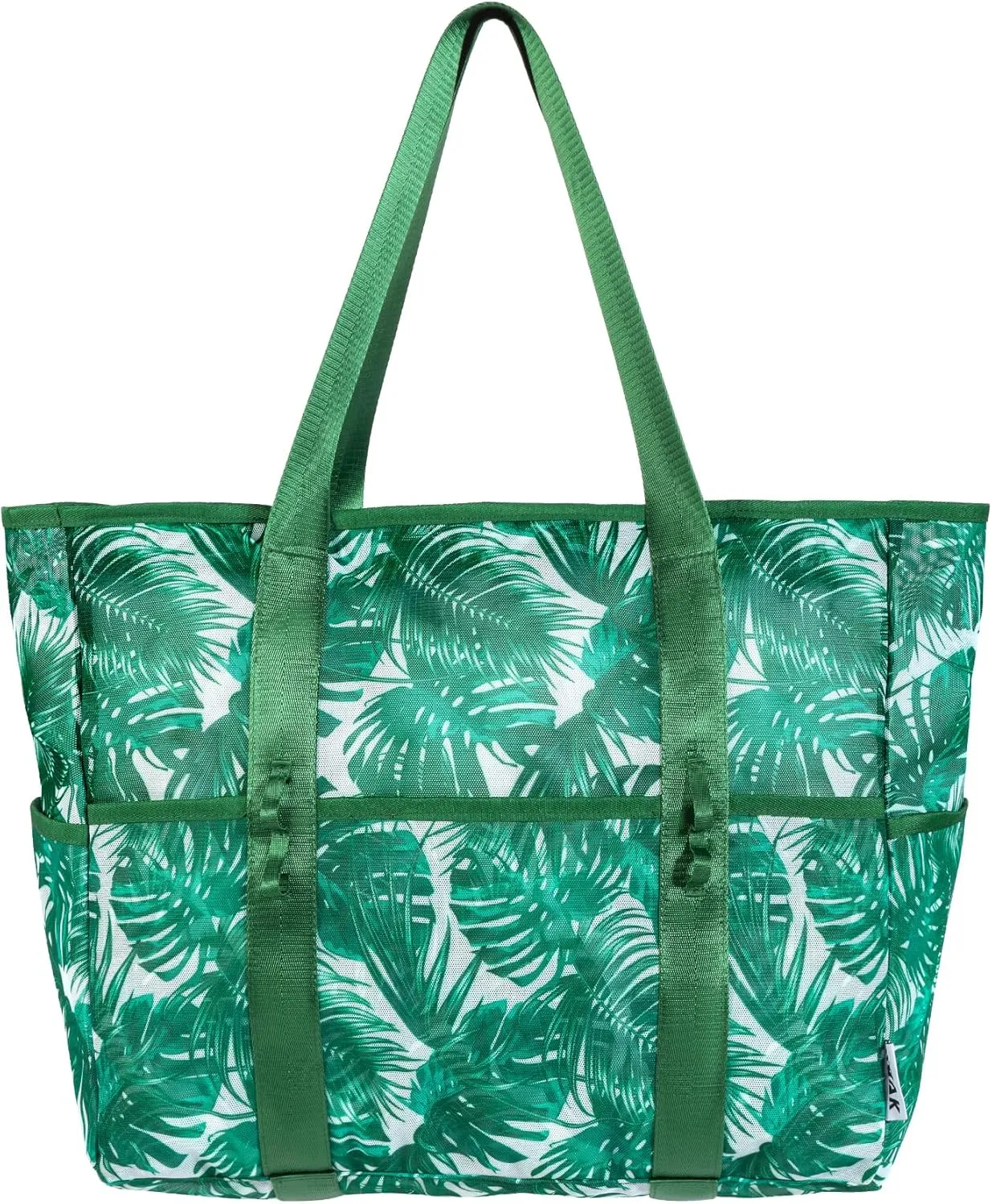 KUAK Mesh Beach Bag, Extra Large Waterproof Sandproof Tote with 9 Pockets, Zippered Top, Lightweight for Travel, Pool, Family