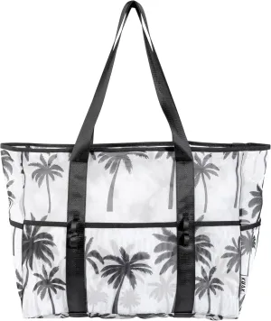 KUAK Mesh Beach Bag, Extra Large Waterproof Sandproof Tote with 9 Pockets, Zippered Top, Lightweight for Travel, Pool, Family
