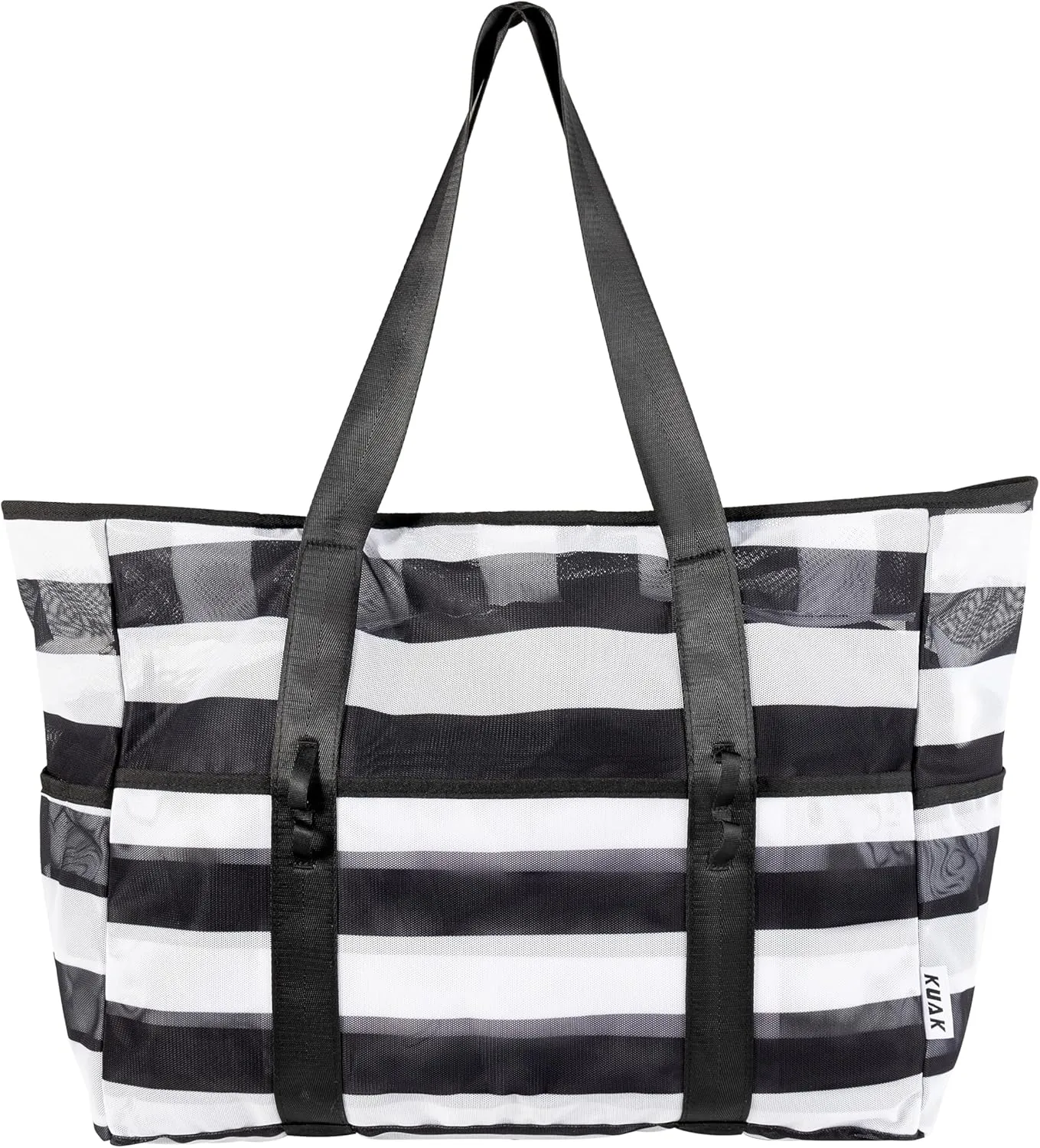 KUAK Mesh Beach Bag, Extra Large Waterproof Sandproof Tote with 9 Pockets, Zippered Top, Lightweight for Travel, Pool, Family