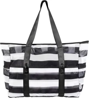 KUAK Mesh Beach Bag, Extra Large Waterproof Sandproof Tote with 9 Pockets, Zippered Top, Lightweight for Travel, Pool, Family