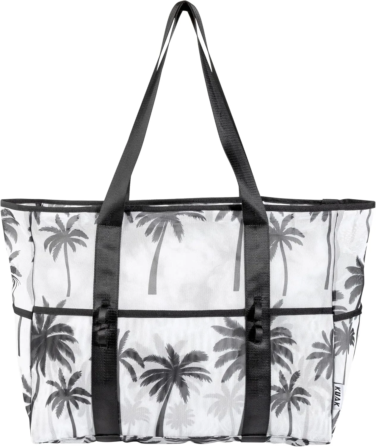 KUAK Mesh Beach Bag, Extra Large Waterproof Sandproof Tote with 9 Pockets, Zippered Top, Lightweight for Travel, Pool, Family