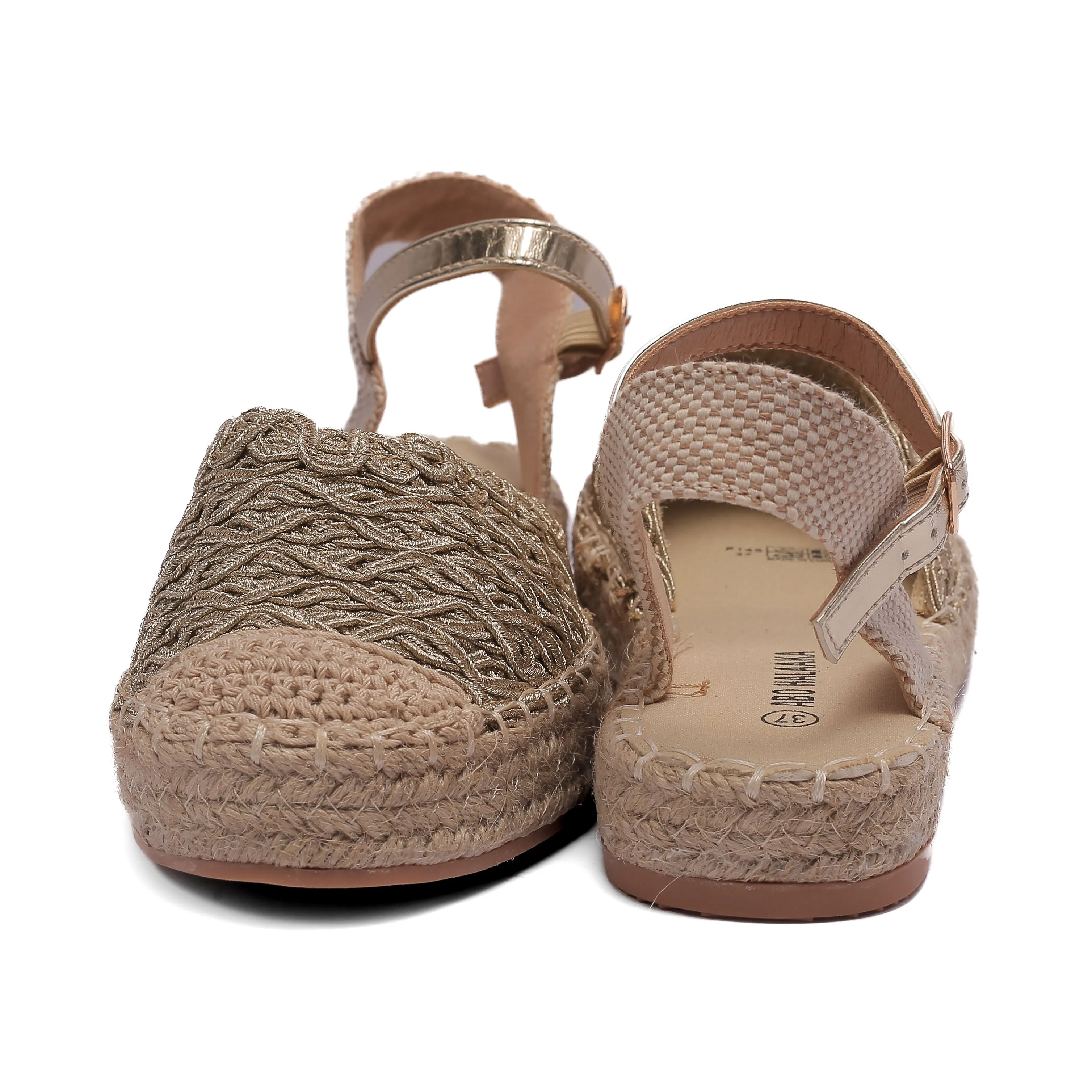 Lace Espadrille Sandals with Ankle Strap in Beige