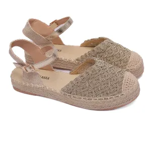 Lace Espadrille Sandals with Ankle Strap in Beige