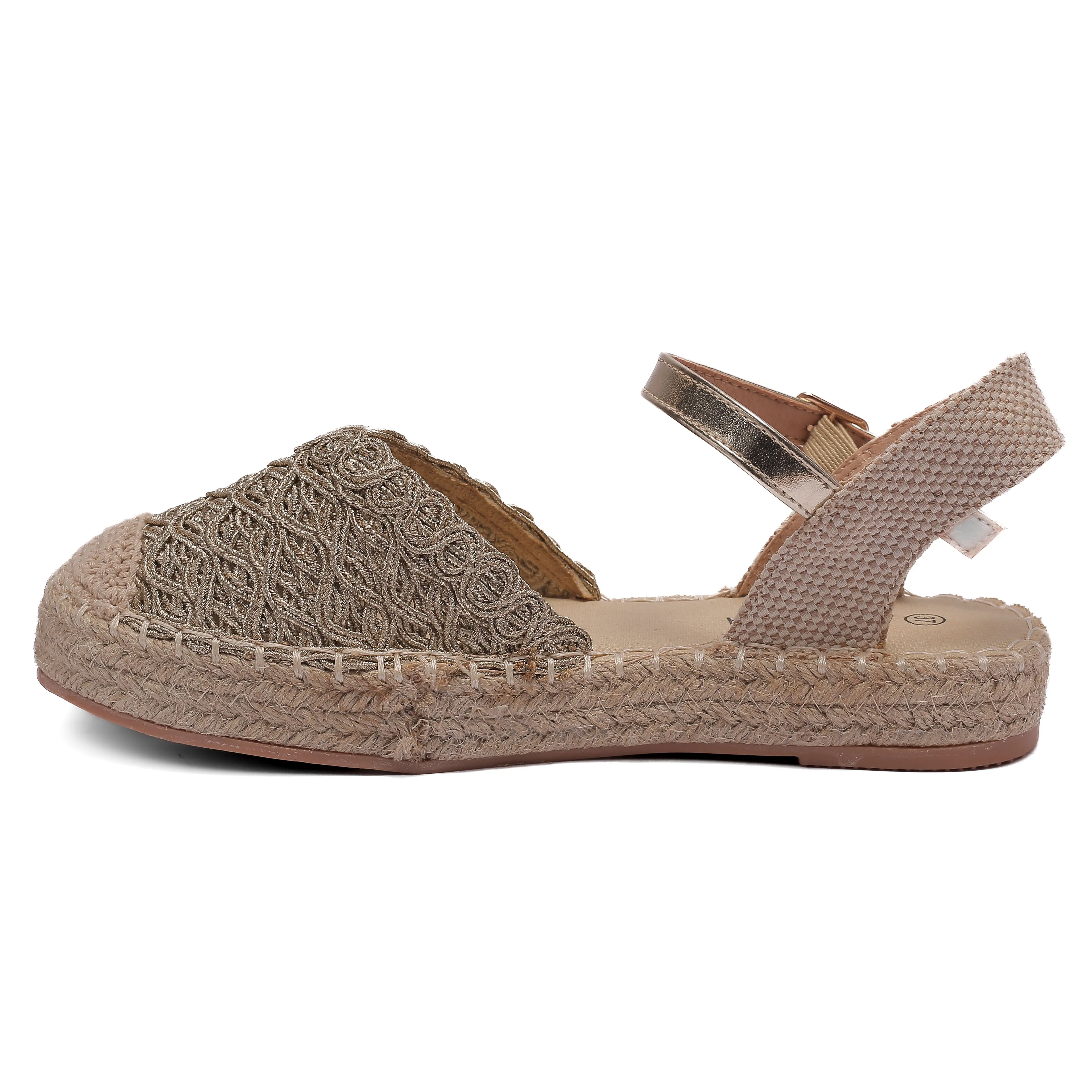 Lace Espadrille Sandals with Ankle Strap in Beige