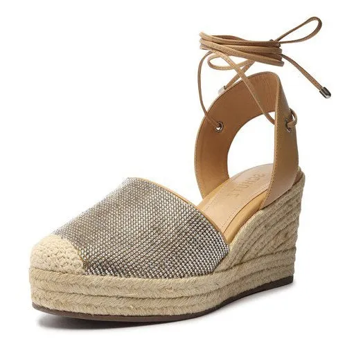 Lace Nappa Up Pointed Celinah Toe Heeled Effective communication Special deal Schutz Espadrille Wedges Sandals