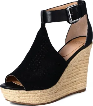 landing craft Women's Peep Toe Platform Sandals Summer Adjustable Buckle Ankle Strap Espadrilles Wedge Sandals