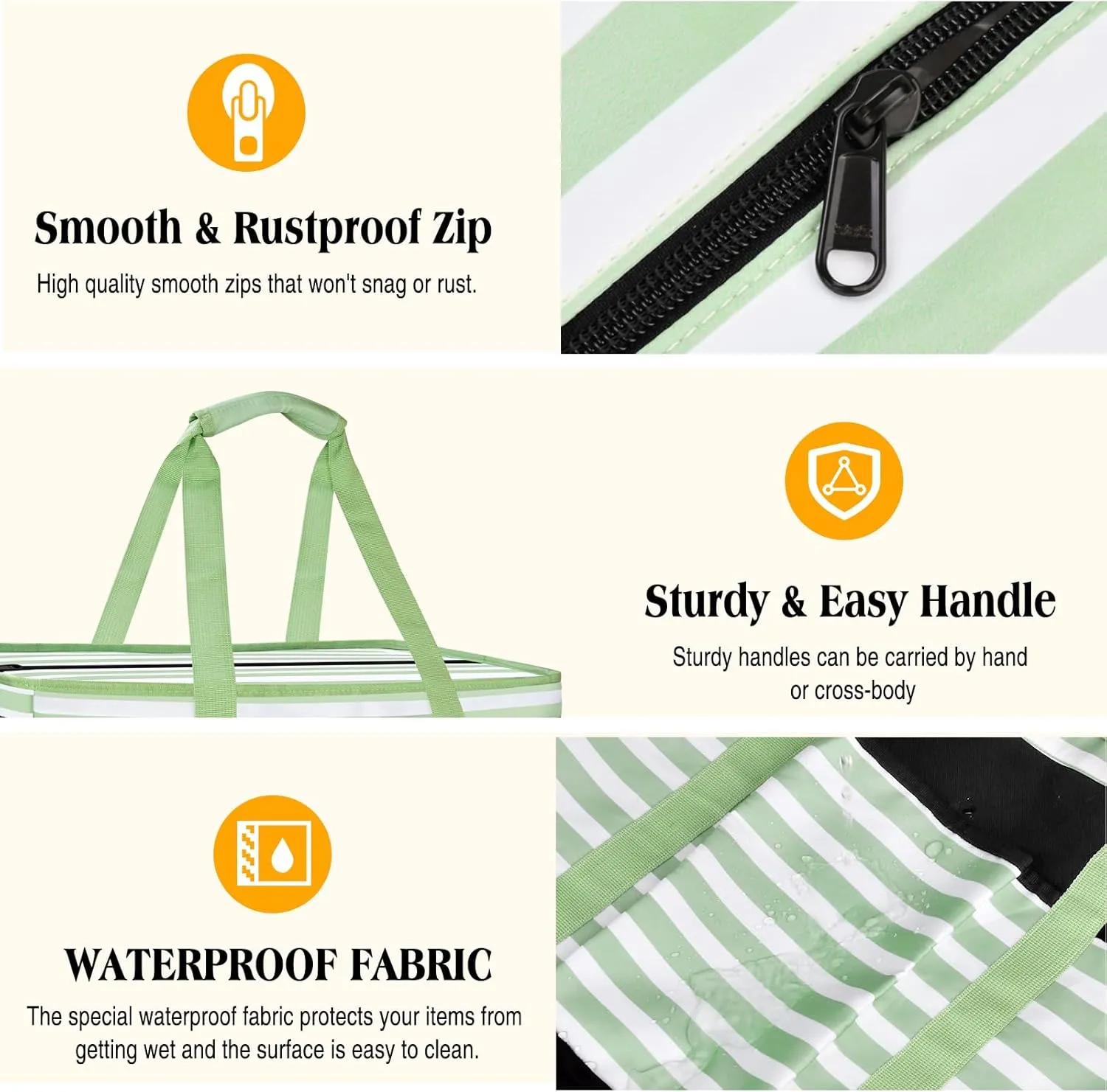 Large Beach Bag with Zipper, 12 Pockets Waterproof Sandproof Pool Bag Womens Mesh Beach Tote Bag for Travel Vacation
