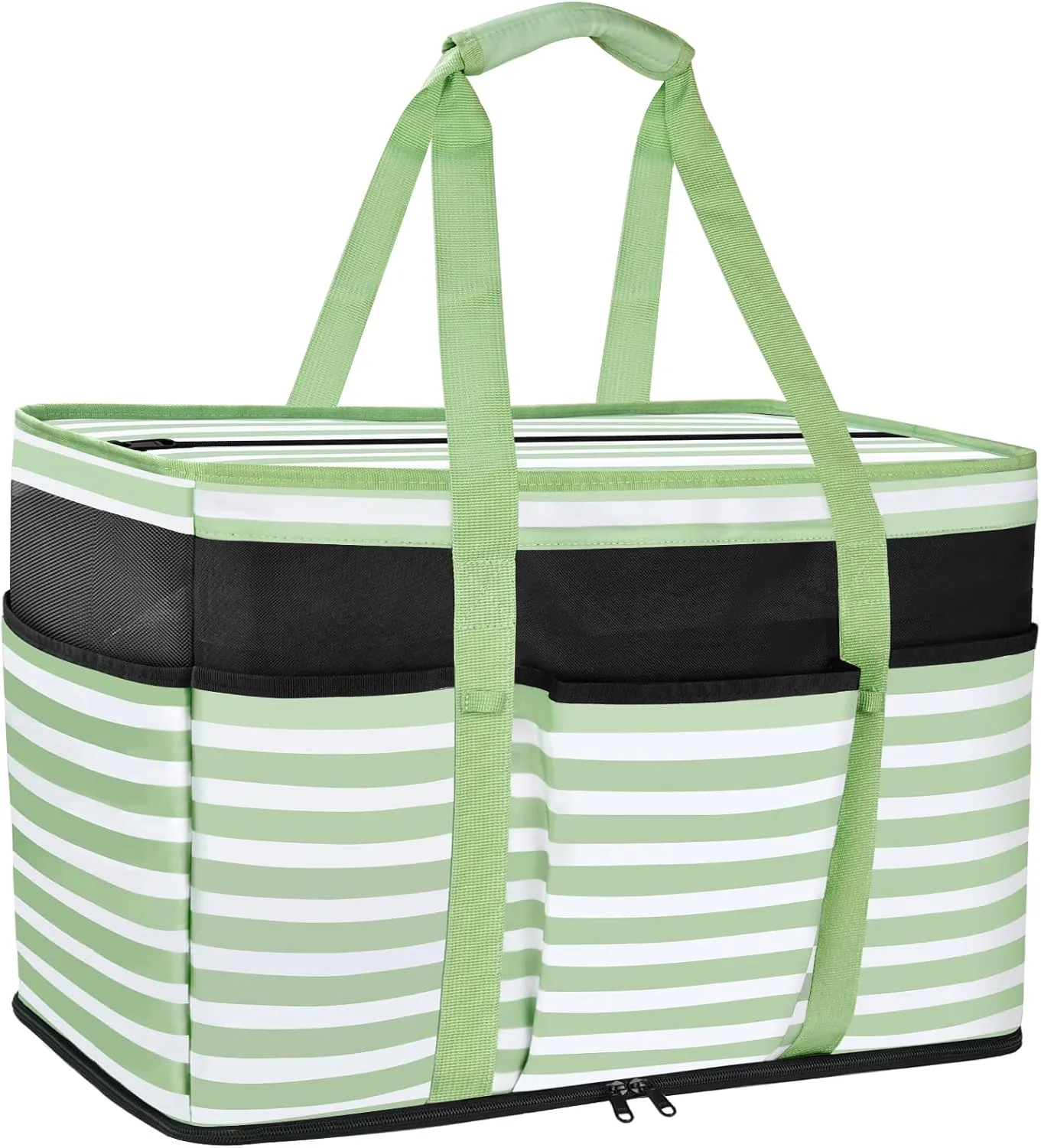 Large Beach Bag with Zipper, 12 Pockets Waterproof Sandproof Pool Bag Womens Mesh Beach Tote Bag for Travel Vacation