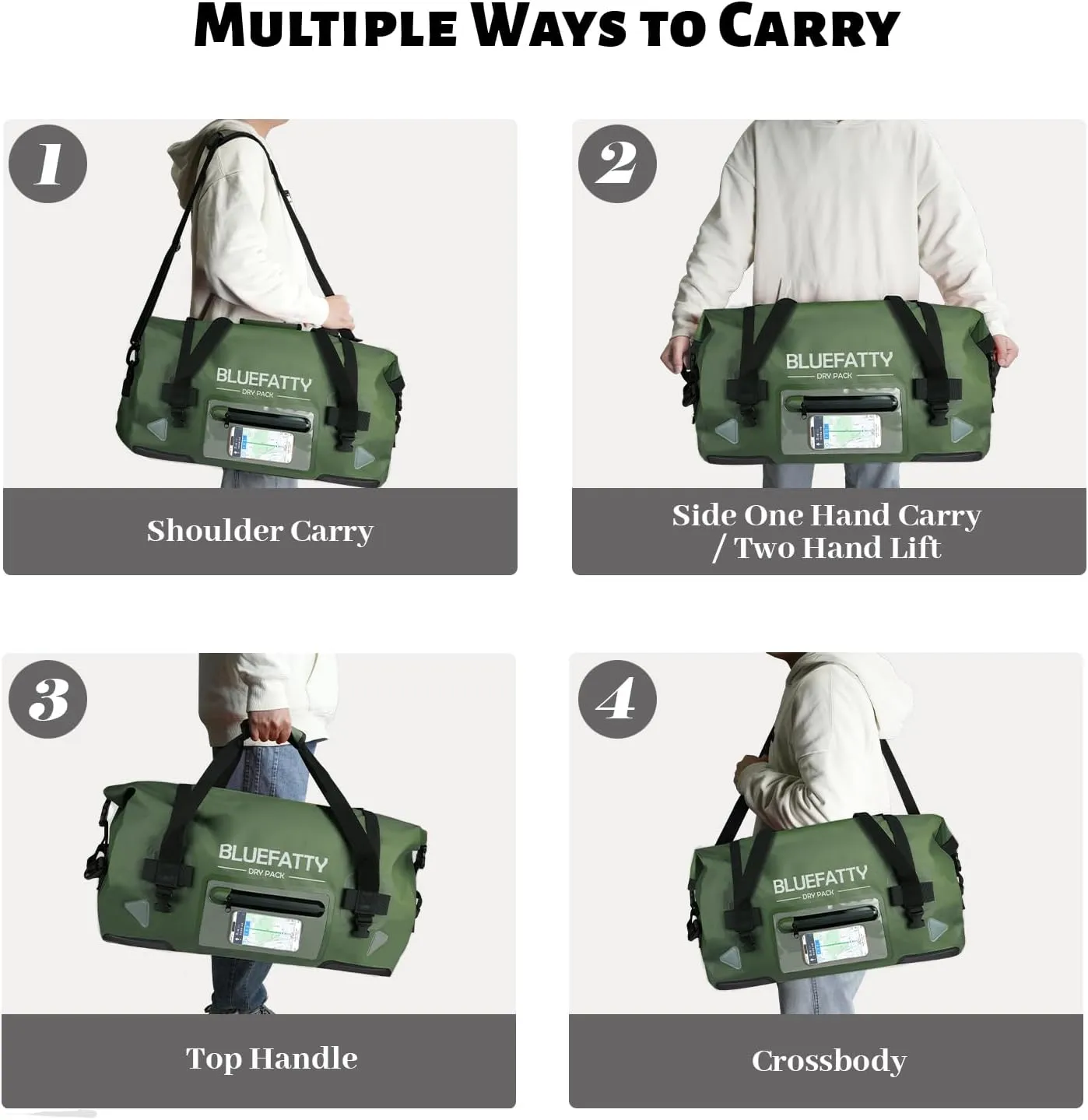 Large Waterproof Duffel Bag Roll-top Heavy Duty Dry Duffle Bags for Motorcycling, Rafting, Boating, SUP, Kayaking, Travel, 70L(Army Green)