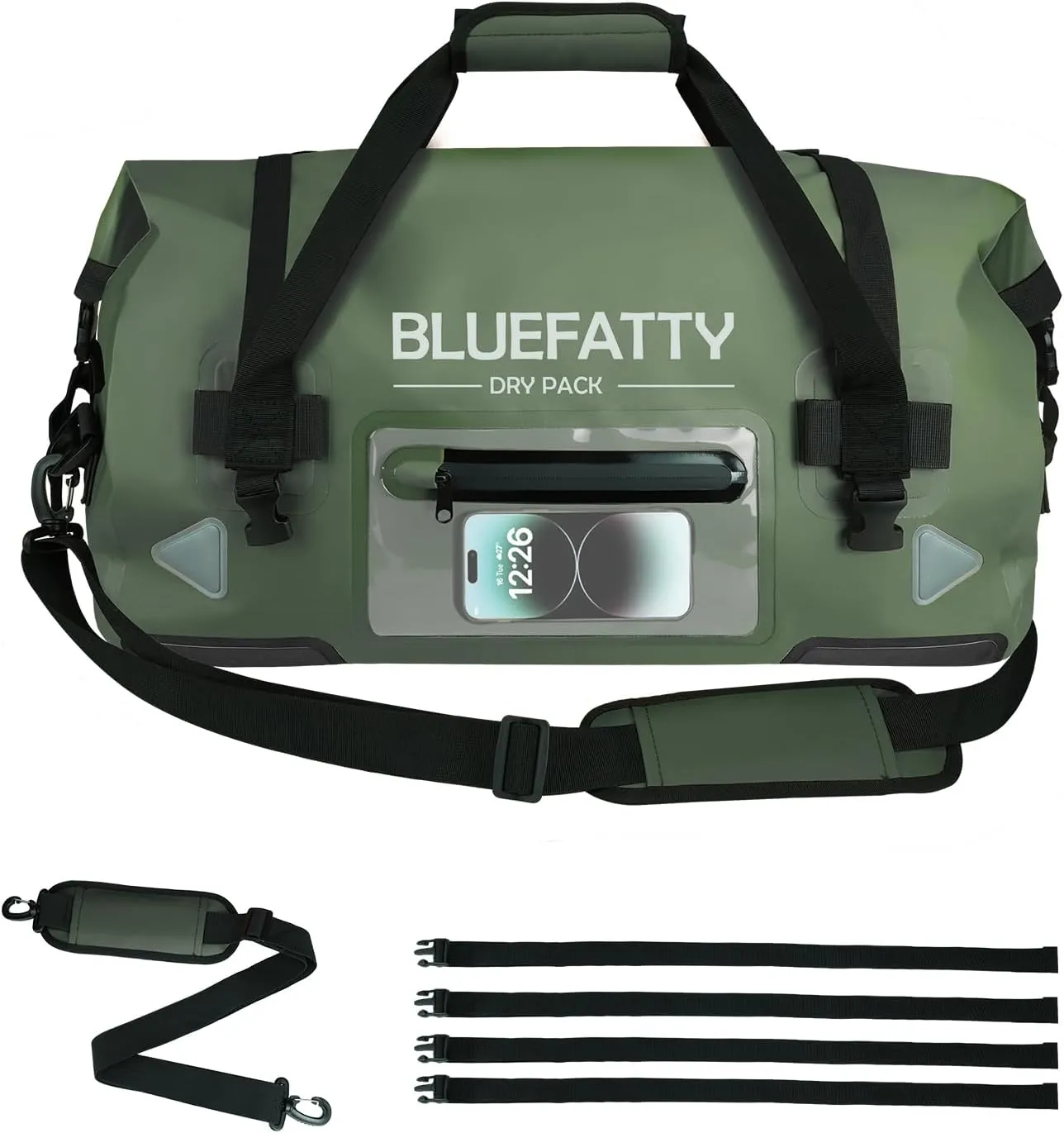 Large Waterproof Duffel Bag Roll-top Heavy Duty Dry Duffle Bags for Motorcycling, Rafting, Boating, SUP, Kayaking, Travel, 70L(Army Green)