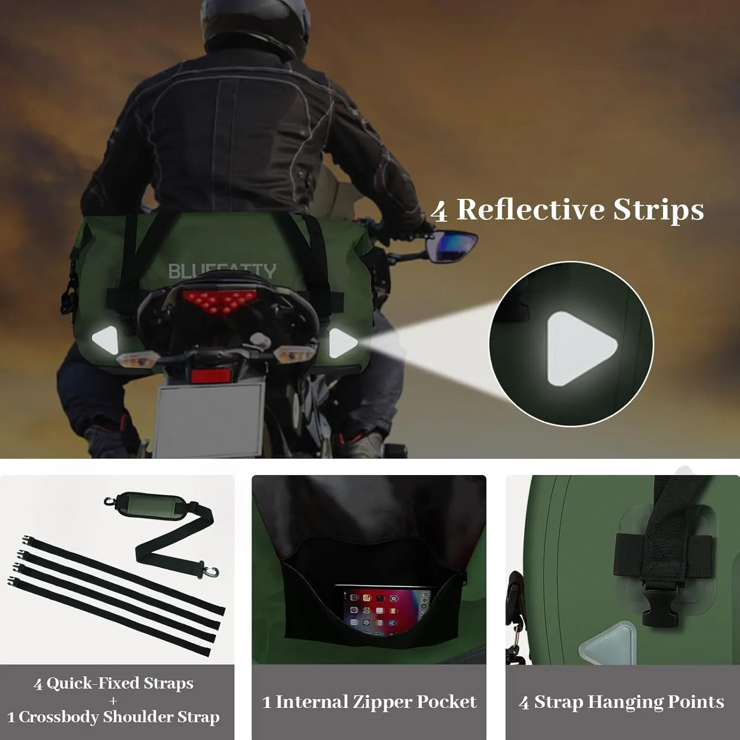 Large Waterproof Duffel Bag Roll-top Heavy Duty Dry Duffle Bags for Motorcycling, Rafting, Boating, SUP, Kayaking, Travel, 70L(Army Green)