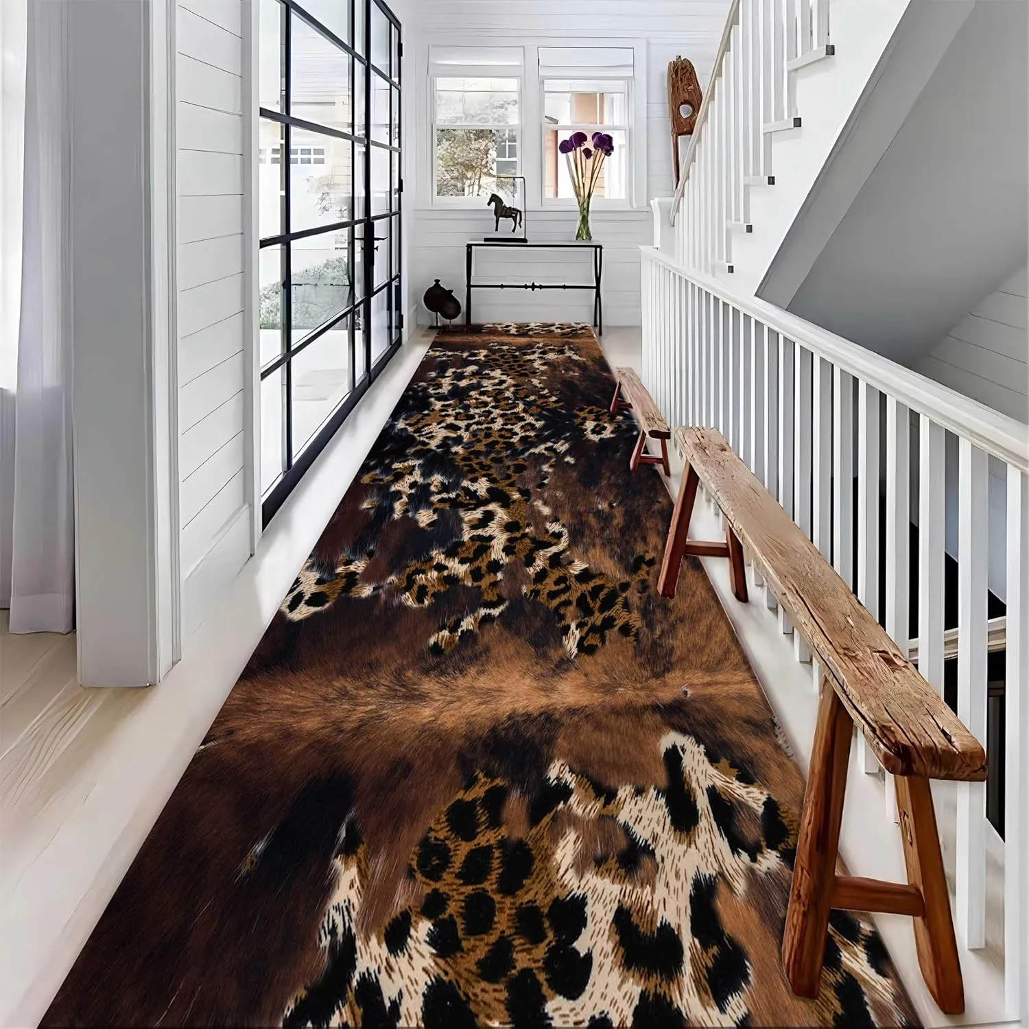 Leopard Print Long Runner Rug for Hallway 2x6ft Animal Area Rugs Wildlife Cheetah Cattle Print Designs Indoor Carpet for Bedroom Soft Washable Non-Slip Mat for Bedside Kitchen