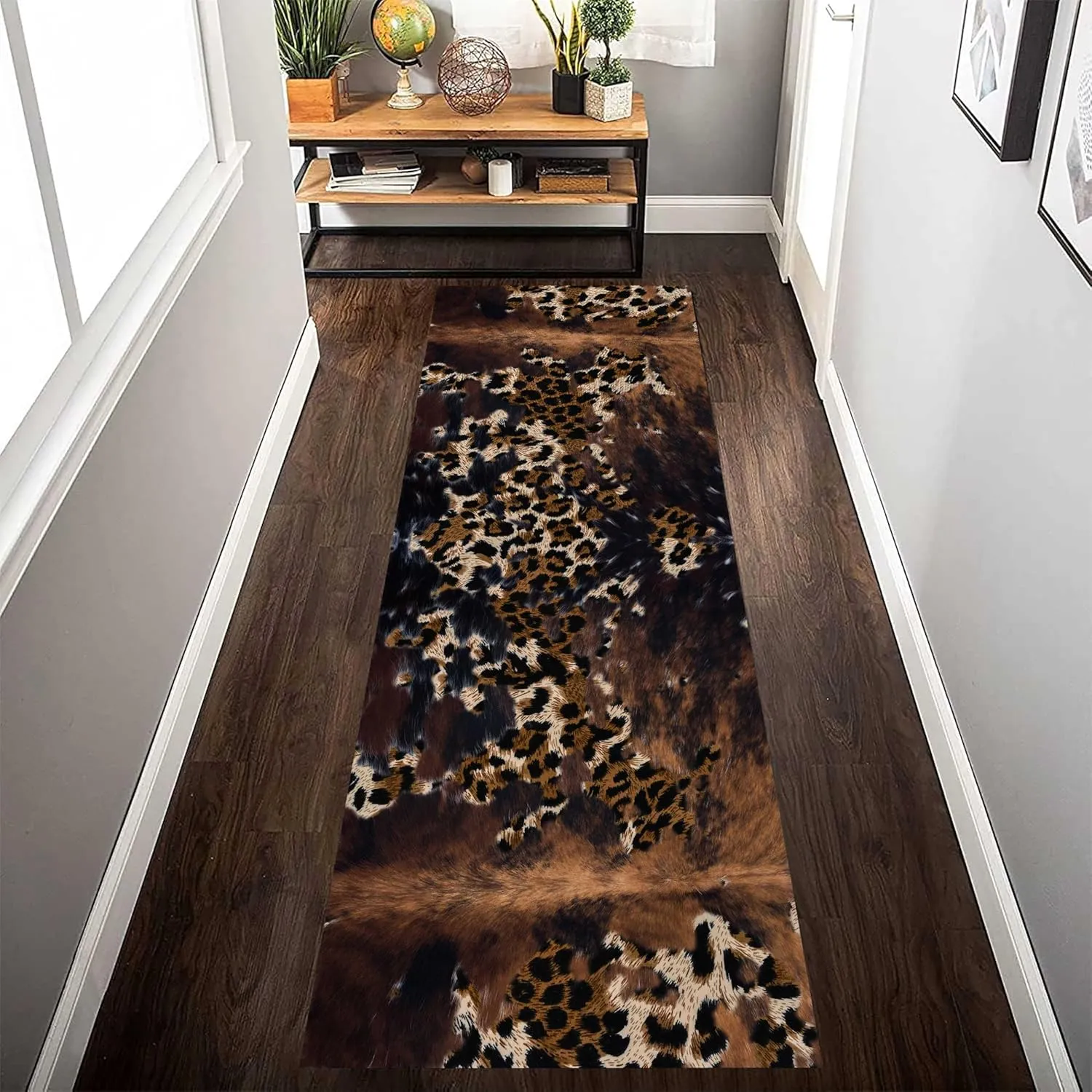 Leopard Print Long Runner Rug for Hallway 2x6ft Animal Area Rugs Wildlife Cheetah Cattle Print Designs Indoor Carpet for Bedroom Soft Washable Non-Slip Mat for Bedside Kitchen