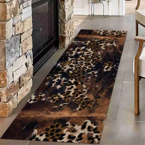 Leopard Print Long Runner Rug for Hallway 2x6ft Animal Area Rugs Wildlife Cheetah Cattle Print Designs Indoor Carpet for Bedroom Soft Washable Non-Slip Mat for Bedside Kitchen