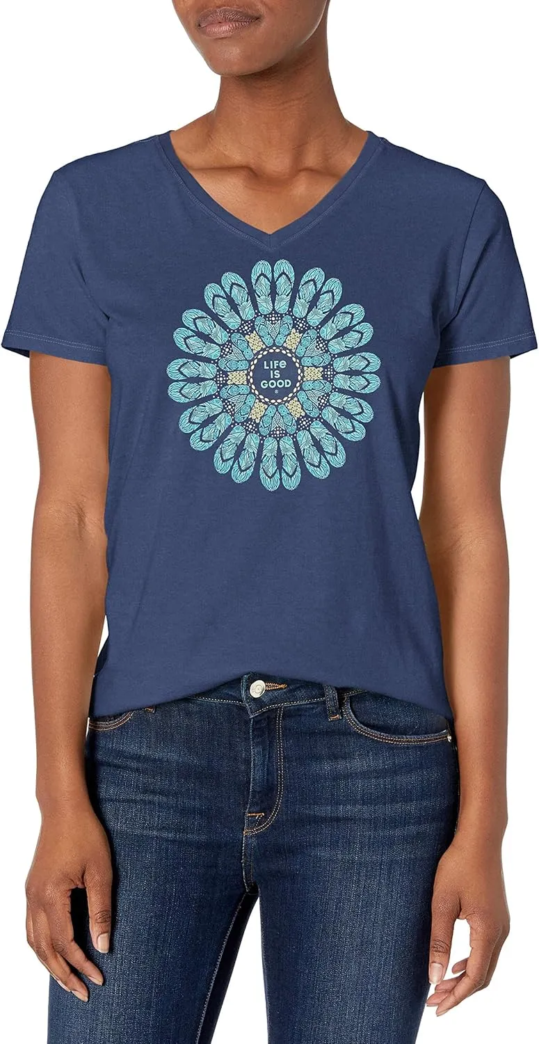 Life is Good. Womens Crusher Vee Flip Flop Mandala, Darkest Blue