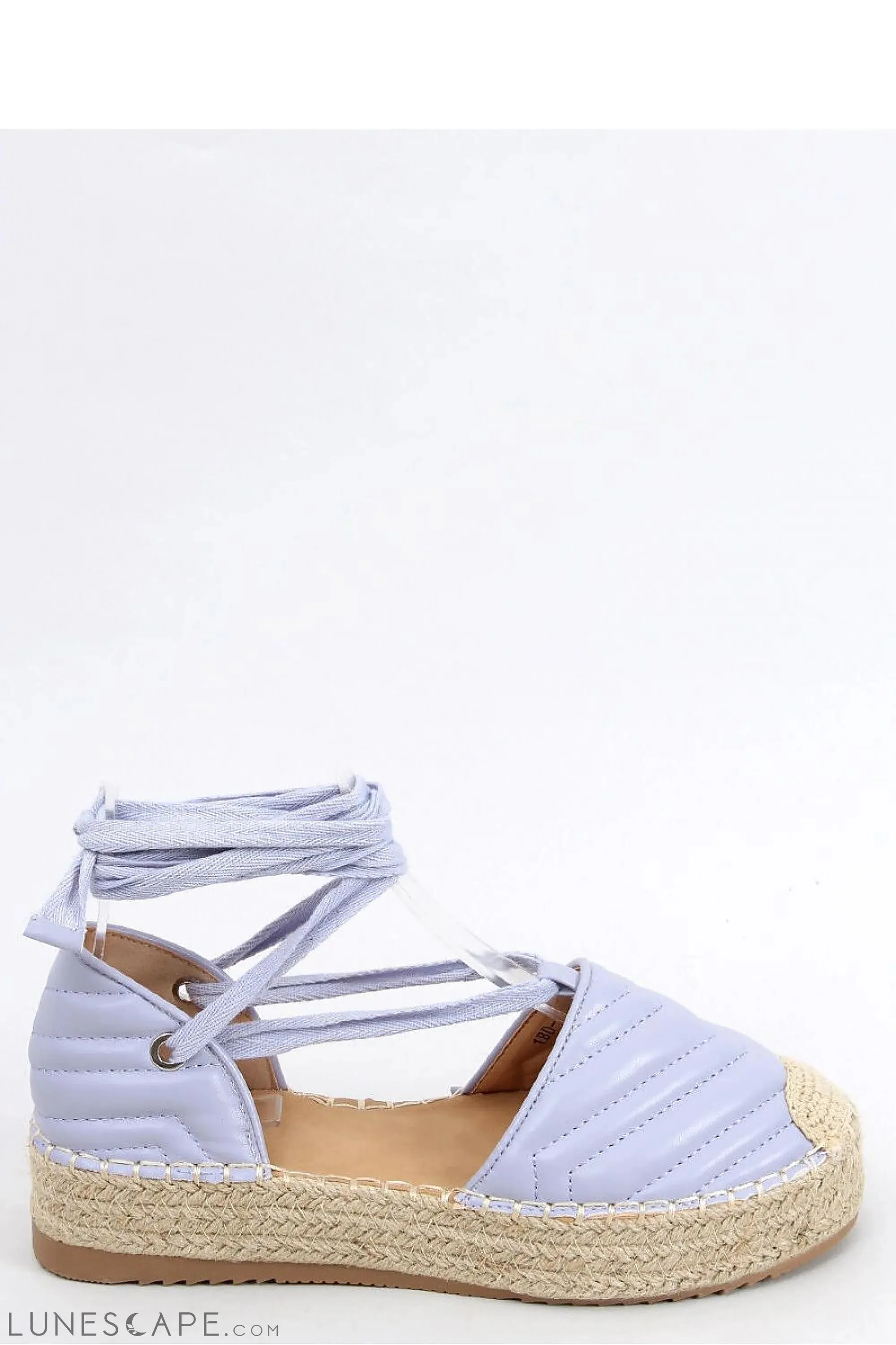 Lilac Quilted Round Toe Vegan Leather Women's Espadrille Flats with Ankle Wrap