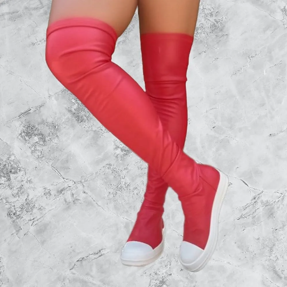 Liliana Women Thigh High Boots Flat Over The Knee Round Toe Tall Boots WANNABE-1