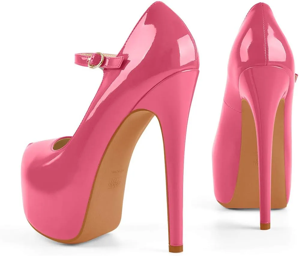 LISHAN Women's Platform 5.9in Super High Heels Pumps Slip On Pointed Toe Sandals