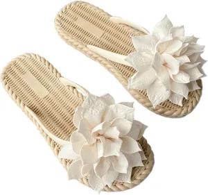Loizziuy Floral Women's Flip Flops Floral Woven Comfortable Summer Beach Sandals for Travel Party Pool Daily Wear