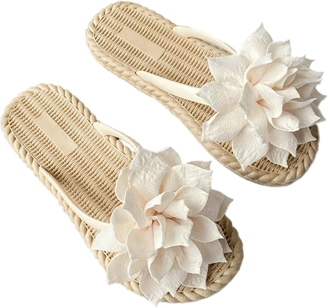 Loizziuy Floral Women's Flip Flops Floral Woven Comfortable Summer Beach Sandals for Travel Party Pool Daily Wear