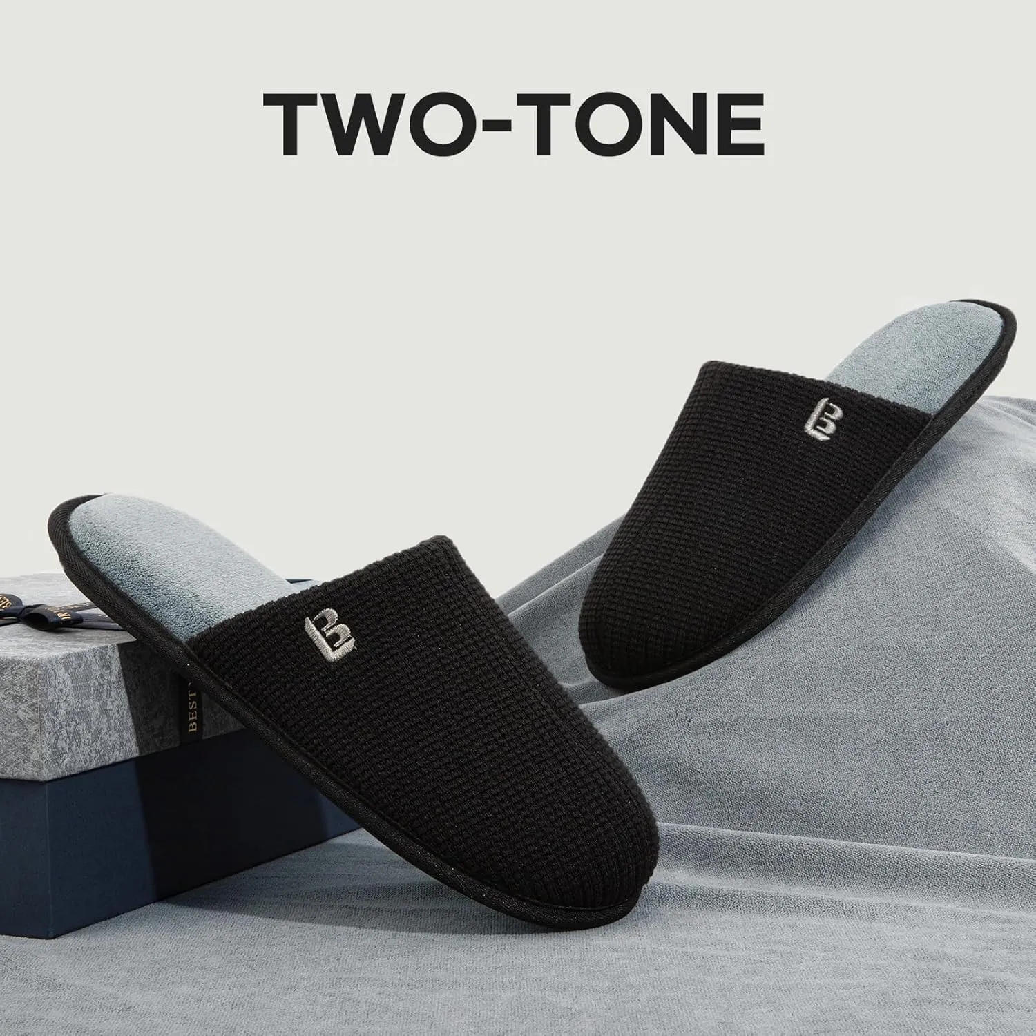 LongBay Mens House Slippers Comfy Knit Scuff Lightweight Memory Foam Slip On Bedroom Shoes for Indoor Outdoor Travel