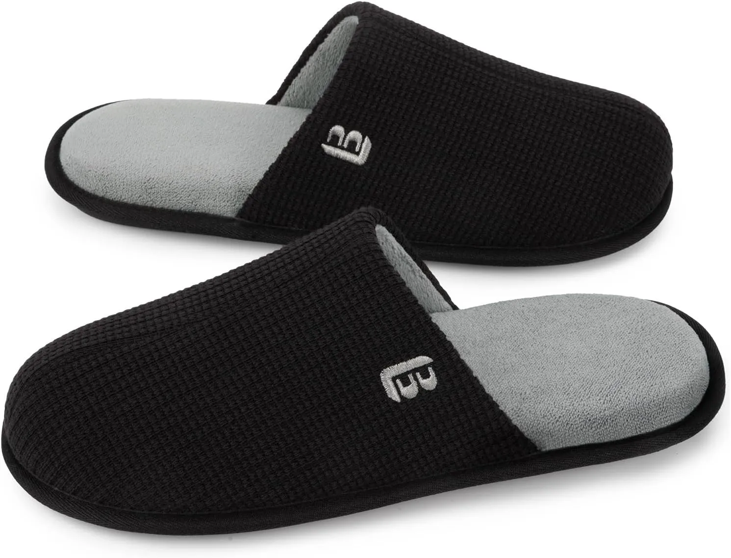 LongBay Mens House Slippers Comfy Knit Scuff Lightweight Memory Foam Slip On Bedroom Shoes for Indoor Outdoor Travel