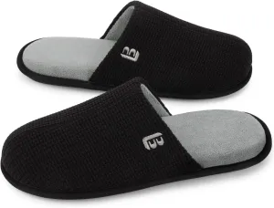 LongBay Mens House Slippers Comfy Knit Scuff Lightweight Memory Foam Slip On Bedroom Shoes for Indoor Outdoor Travel