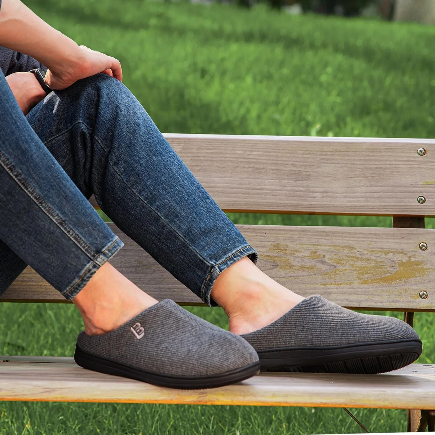 LongBay Men's Two Tone Memory Foam Slippers Slip-On Comfy House Shoes for Indoor Outdoor
