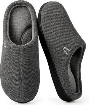 LongBay Men's Two Tone Memory Foam Slippers Slip-On Comfy House Shoes for Indoor Outdoor