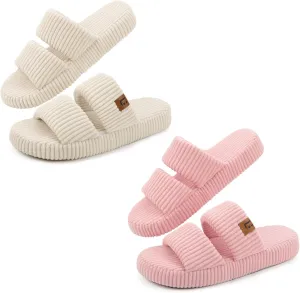 LongBay Slippers for Women Memory Foam Open Toe Slip On Bedroom Comfy House Shoes with Dual-Strap