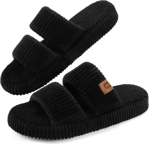 LongBay Slippers for Women Memory Foam Open Toe Slip On Bedroom Comfy House Shoes with Dual-Strap