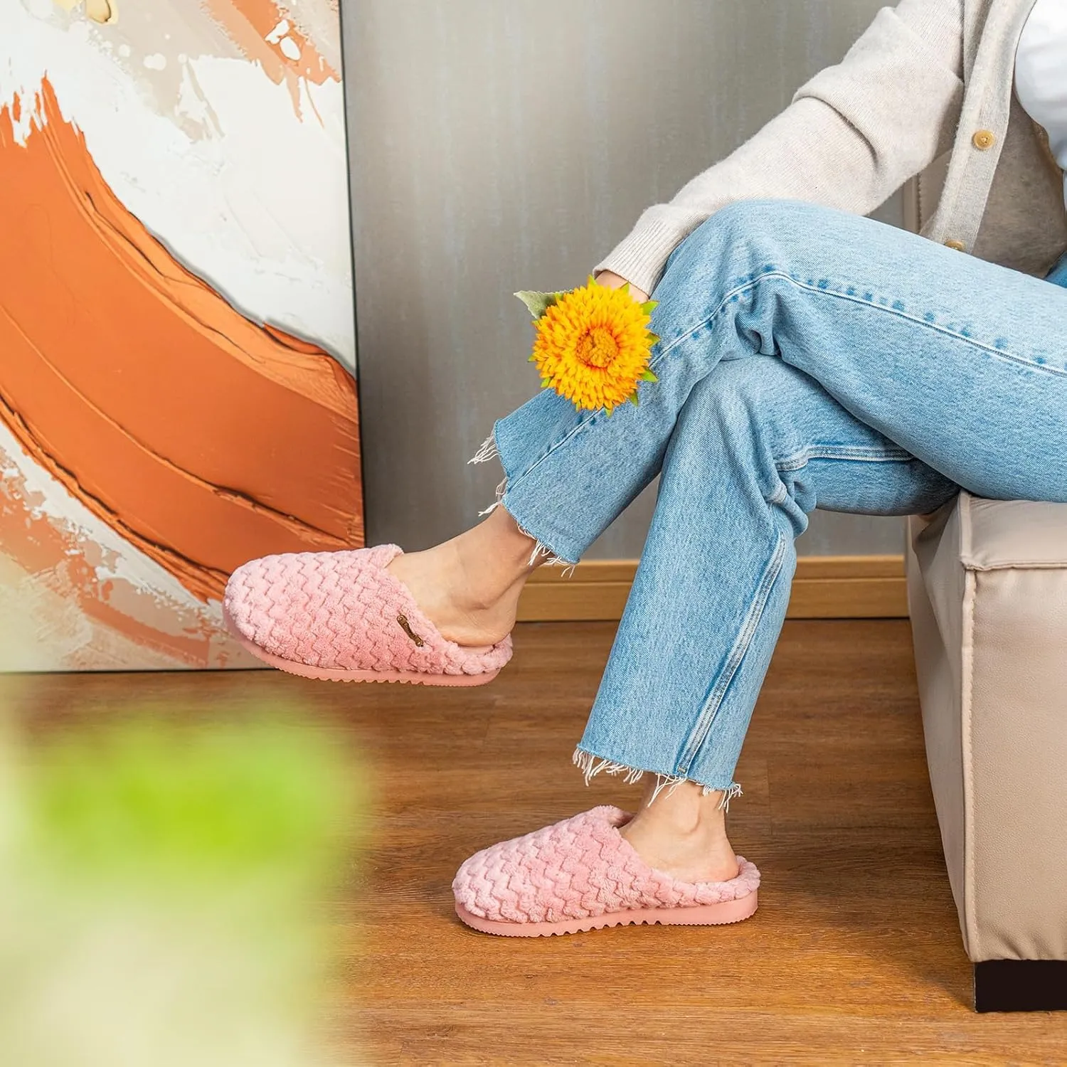 LongBay Women's Slip-On House Slippers Comfy Memory Foam Bedroom Shoes
