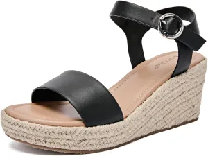 Luoika Women's Wide Width Wedge Sandals, Ankle Strap Open Toe Platform Espadrille Wedge Pump Heel Women's Sandals Concise Casual Summer Shoes.