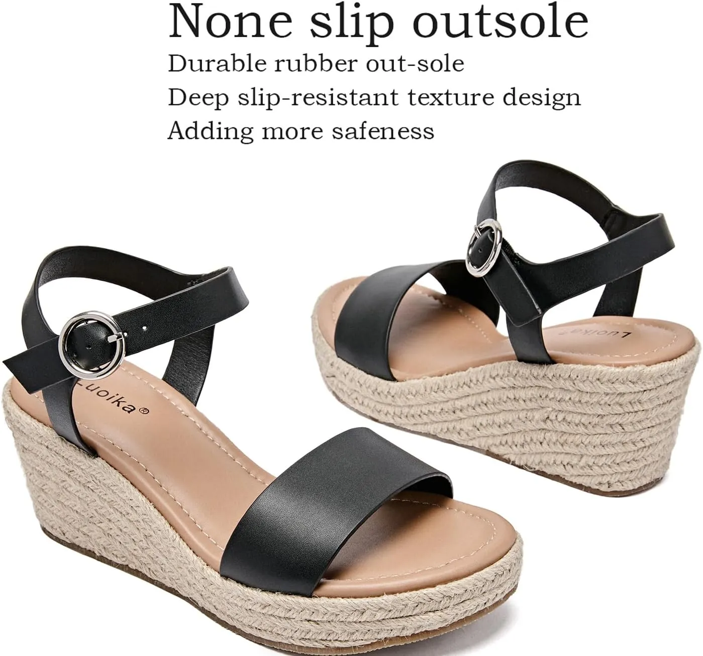 Luoika Women's Wide Width Wedge Sandals, Ankle Strap Open Toe Platform Espadrille Wedge Pump Heel Women's Sandals Concise Casual Summer Shoes.