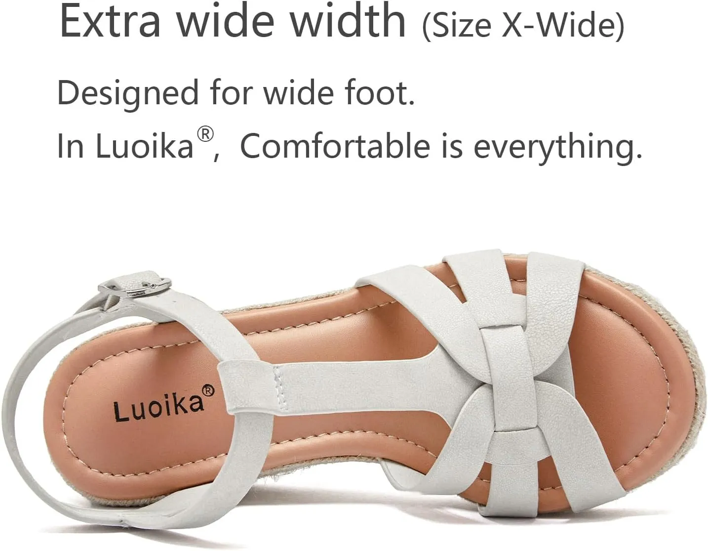 Luoika Women's Wide Width Wedge Sandals, Platform Ankle Strap Open Toe Espadrille Wedge Pump Heel Women's Sandals Concise Casual Summer Shoes.