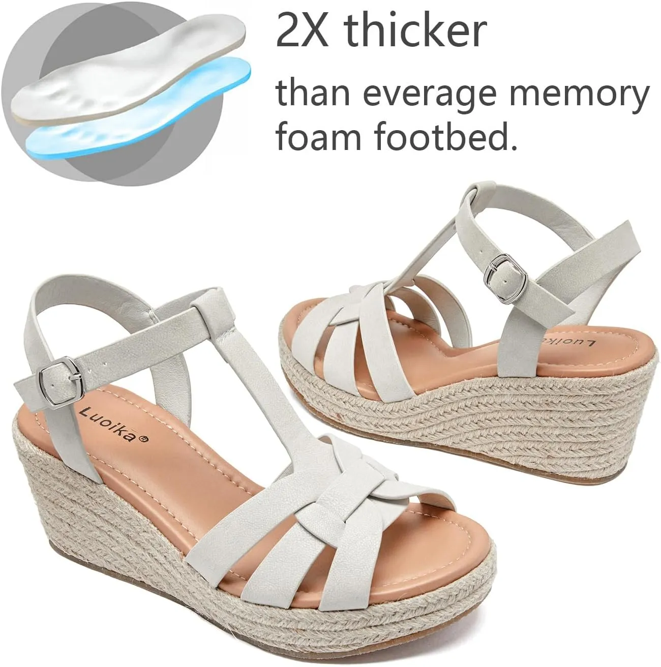 Luoika Women's Wide Width Wedge Sandals, Platform Ankle Strap Open Toe Espadrille Wedge Pump Heel Women's Sandals Concise Casual Summer Shoes.