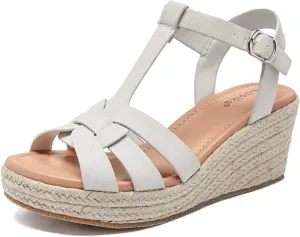 Luoika Women's Wide Width Wedge Sandals, Platform Ankle Strap Open Toe Espadrille Wedge Pump Heel Women's Sandals Concise Casual Summer Shoes.
