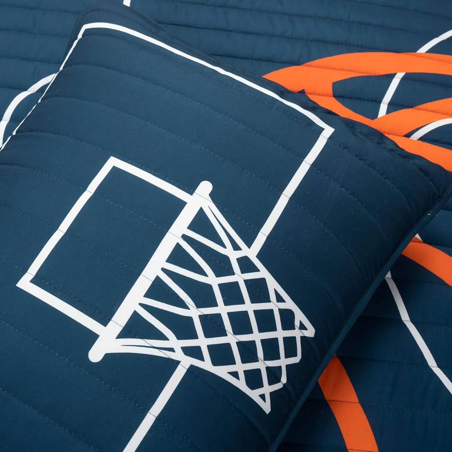 Lush Decor Basketball Game Reversible Quilt Set, 5 Piece Set, Full/ Queen, Navy - Soft Teen Bedding Set - Basketball Decor - Sports Quilt - Kids Bedroom Decor