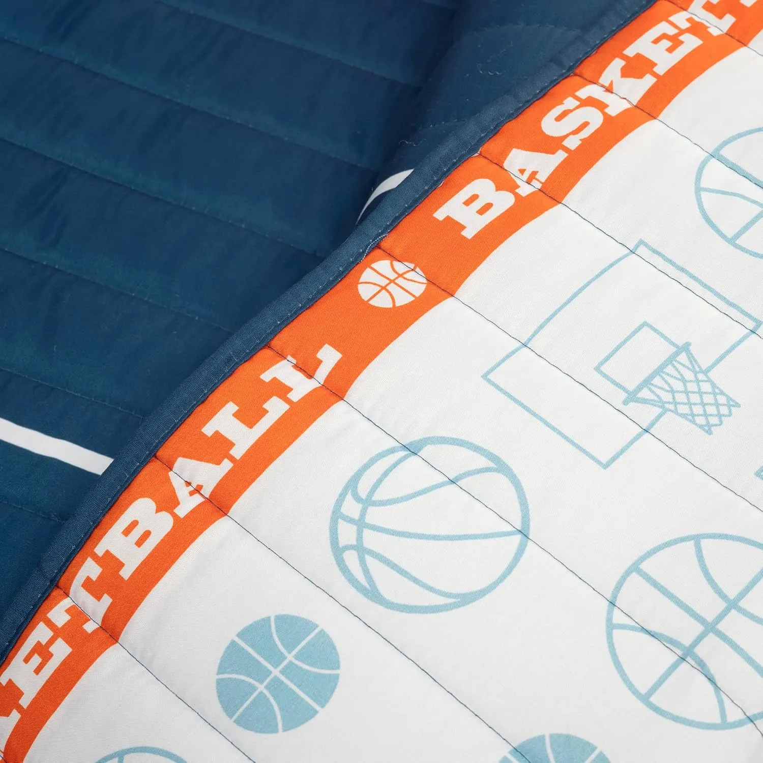 Lush Decor Basketball Game Reversible Quilt Set, 5 Piece Set, Full/ Queen, Navy - Soft Teen Bedding Set - Basketball Decor - Sports Quilt - Kids Bedroom Decor