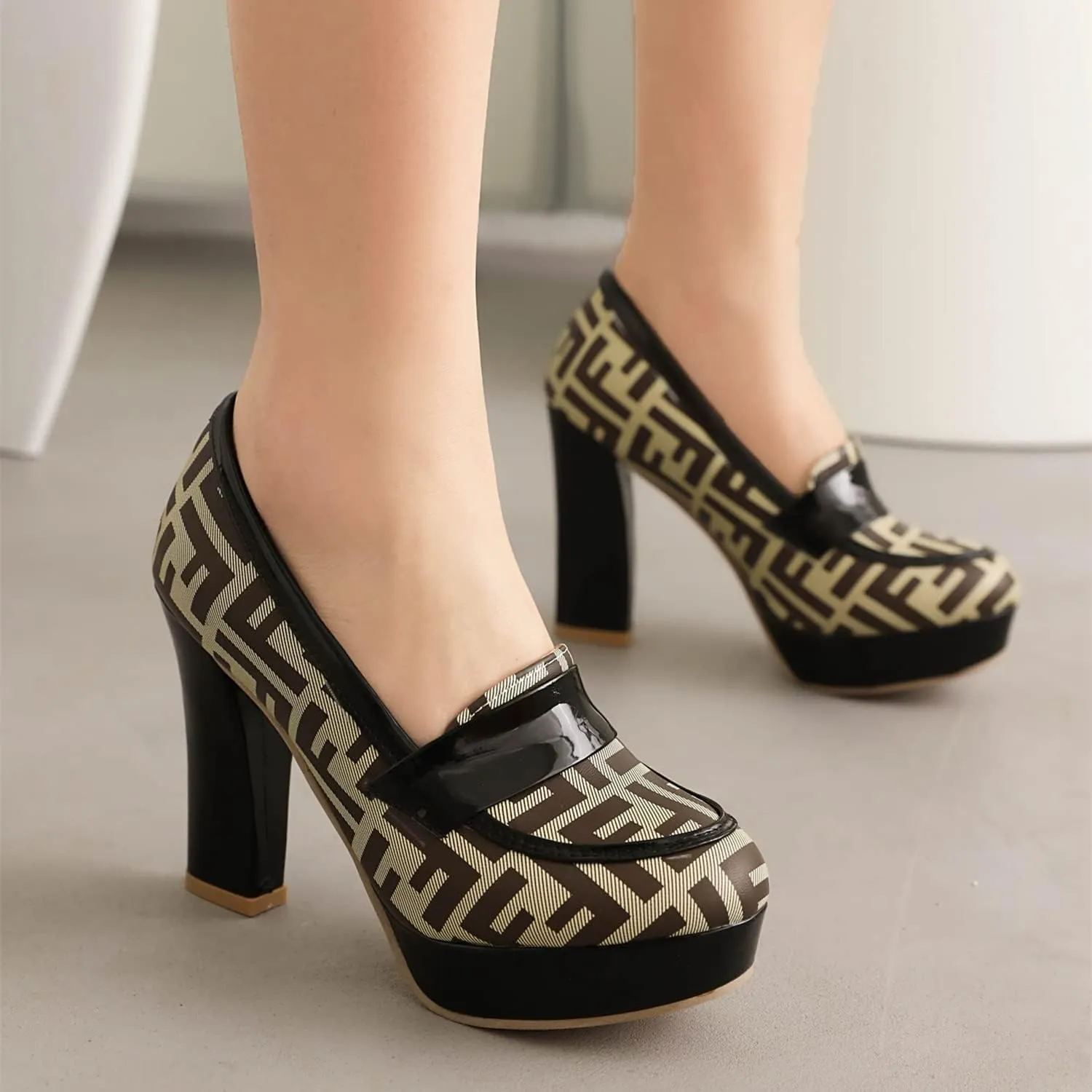 LYYSKY Womens Fashion 10.5CM Super High Heels Round Toe Single Shoes Concise Slip On Office Lady Platform Pumps