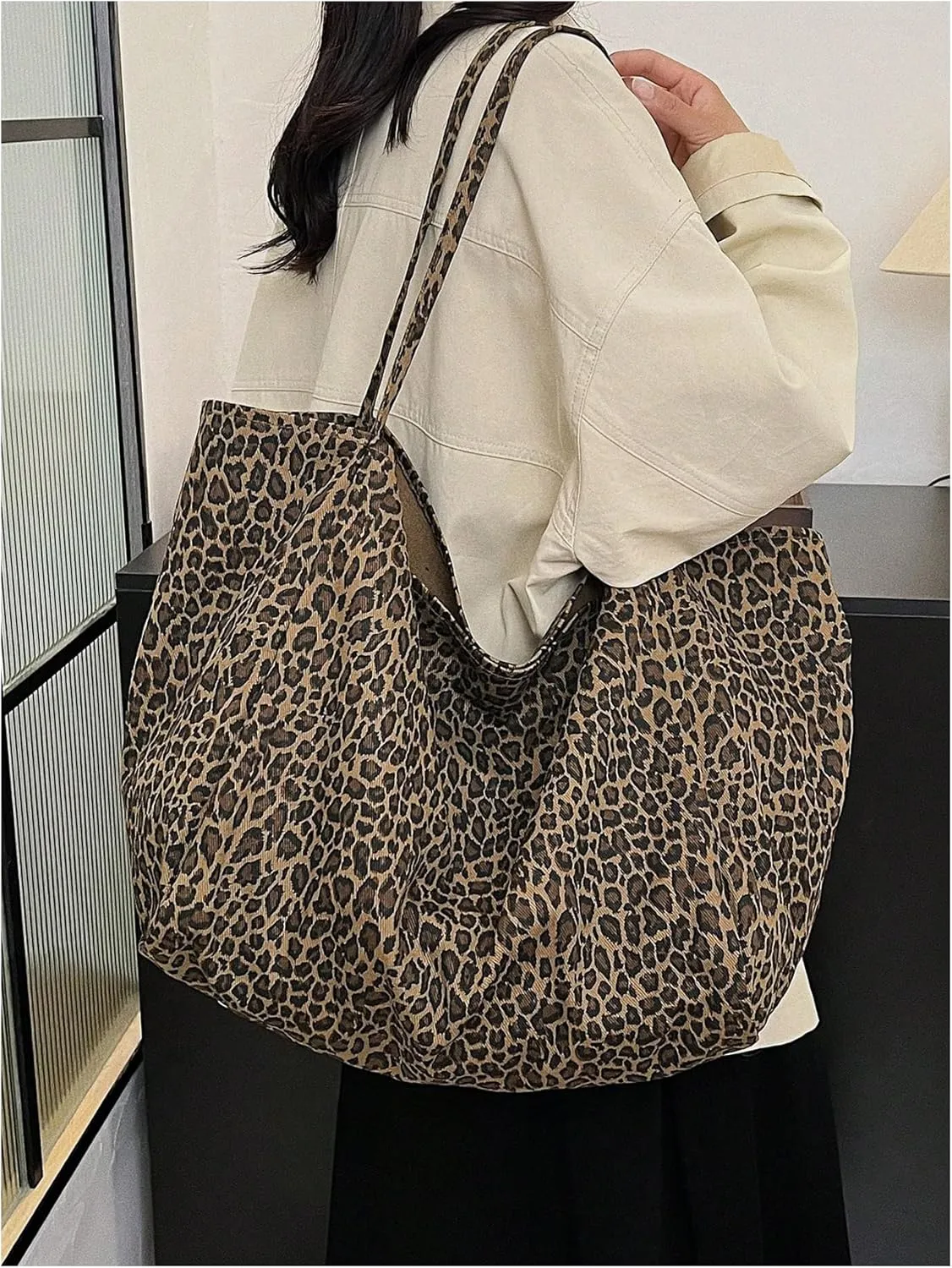 MakeMeChic Women's Leopard Tote Bag Cheetah Oversize Shoulder Bag Weekender Bag
