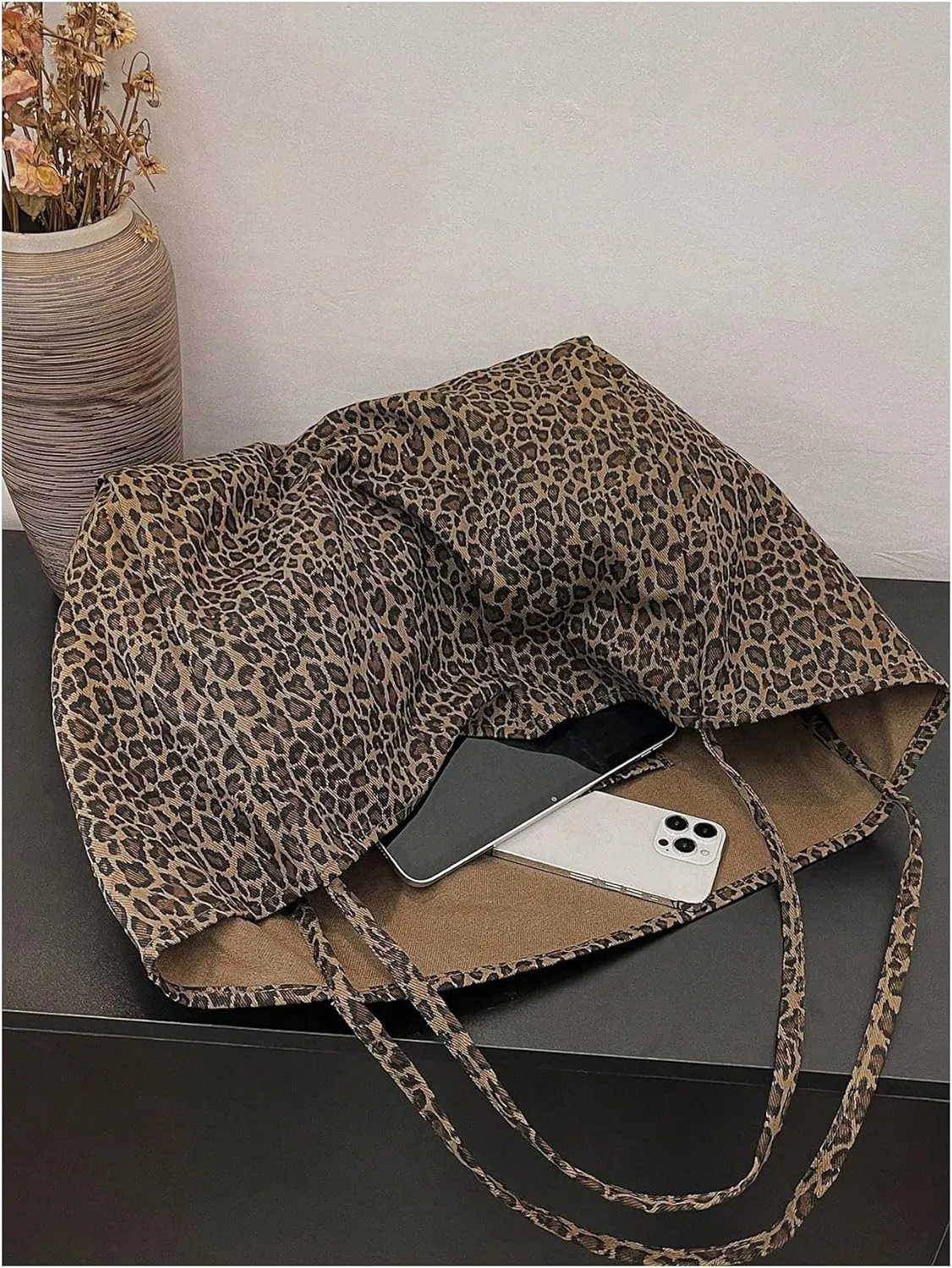 MakeMeChic Women's Leopard Tote Bag Cheetah Oversize Shoulder Bag Weekender Bag
