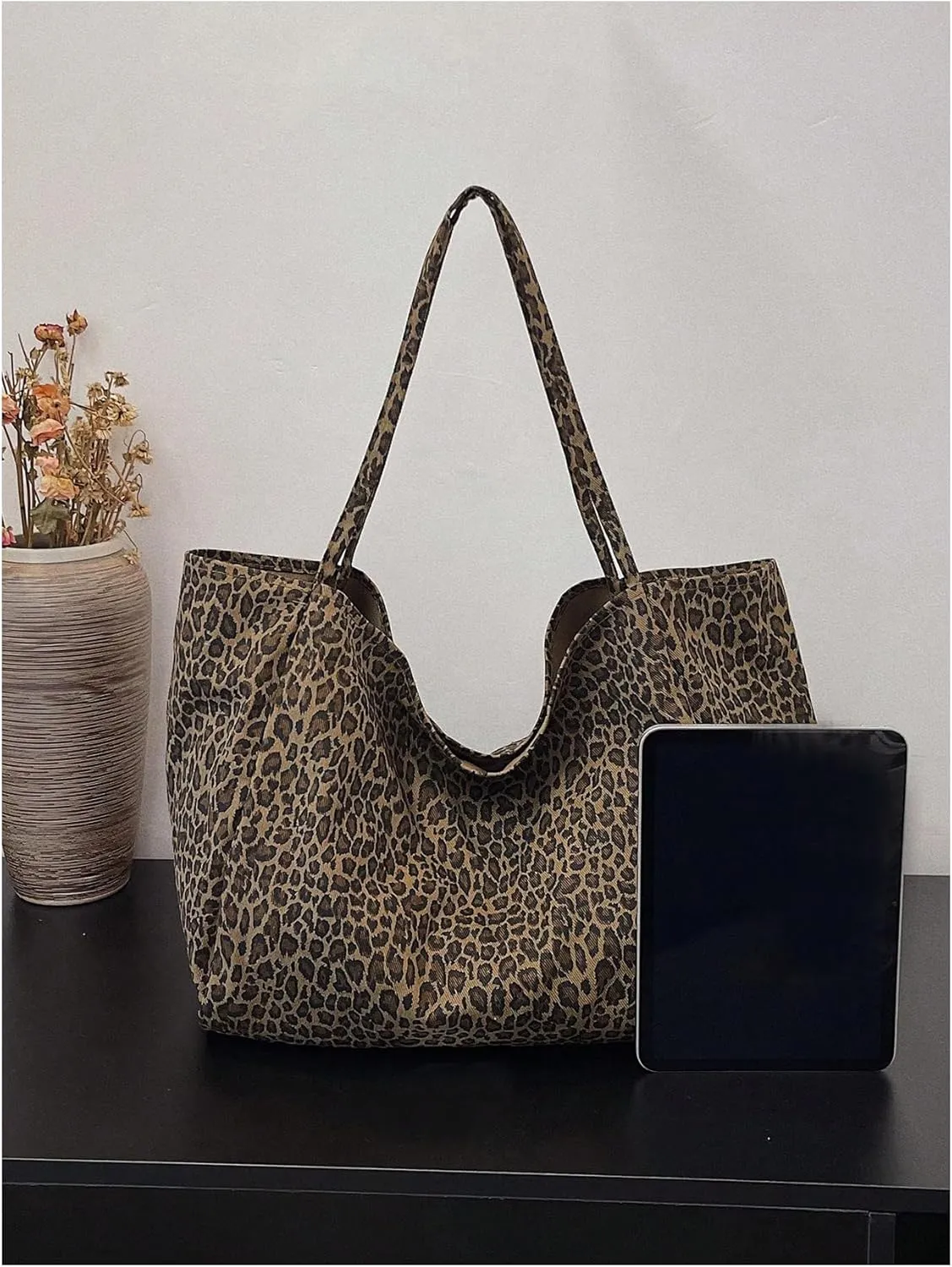 MakeMeChic Women's Leopard Tote Bag Cheetah Oversize Shoulder Bag Weekender Bag