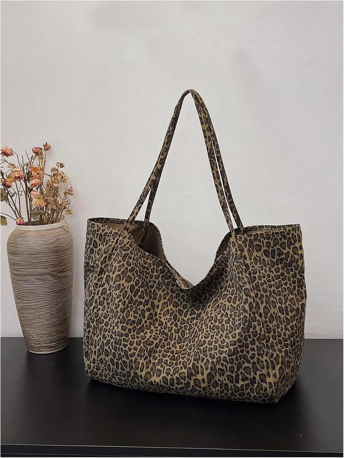 MakeMeChic Women's Leopard Tote Bag Cheetah Oversize Shoulder Bag Weekender Bag