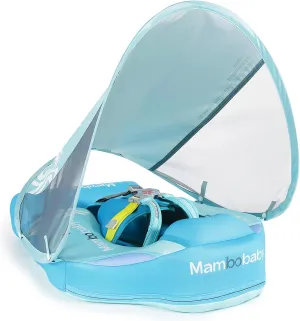 Mambobaby Baby Pool Float with Canopy, Non-Inflatable Infant Swimming Float, Soft Waterproof Skin-Friendly Material, Solid Avoid Flip Floatie with Tail, UPF 50  Bathtub Swim Ring for 3-24 Months Kids