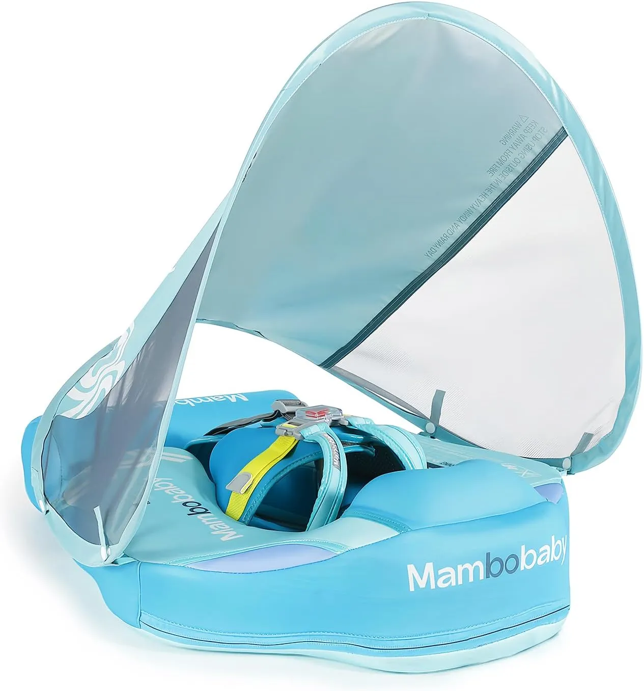 Mambobaby Baby Pool Float with Canopy, Non-Inflatable Infant Swimming Float, Soft Waterproof Skin-Friendly Material, Solid Avoid Flip Floatie with Tail, UPF 50  Bathtub Swim Ring for 3-24 Months Kids