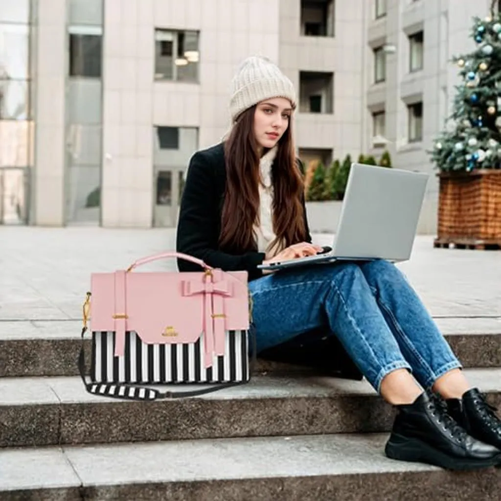 MATEIN Laptop Bag for Women, 15.6 inch Slim Computer Briefcase Sleeve Case, Lightweight Cute Girly Messenger Shoulder Carrying Work Tote Bag with Rfid Pocket, Sister Gifts for School Girl Office, Pink
